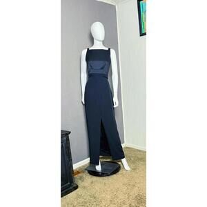 1980's Black Satin x Crepe Column Gown from Georgiou size 6 Minimalist Evening